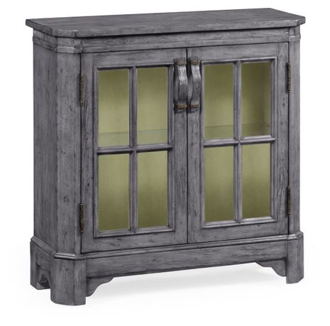 491067-ADG Jonathan Charles Antique Dark Grey Low Bookcase with Strap Handles