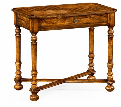 491079-CFW JC Edited Casual Country Walnut Parquet Rectangular Side Table With Contrast Inlay