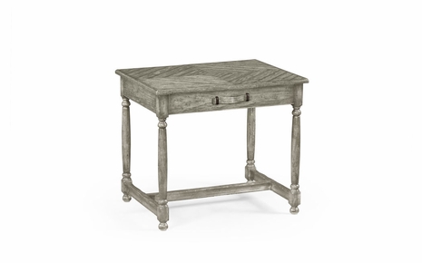 491080-RGA JC Edited Casual Country Rustic Grey Parquet Rectangular Side Table With Contrast Inlay