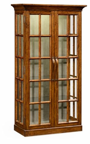 491091-CFW Jonathan Charles Fine Furniture JC Edited - Casually Country Plank Country Walnut Fully Glazed Bookcase With Strap Handles