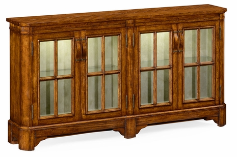 491095-CFW Jonathan Charles Fine Furniture JC Edited - Casually Country Country Walnut Parquet Welsh Bookcase With Strap Handles