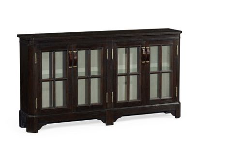 491095-PDA Jonathan Charles Dark Ale Parquet Welsh Bookcase with Strap Handles