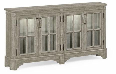 491095-RGA Jonathan Charles Fine Furniture JC Edited - Casually Country Rustic Grey Parquet Welsh Bookcase With Strap Handles