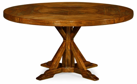 491101-60D-CFW Jonathan Charles 60" Country Walnut Round Dining Table with Inbuilt Lazy Susan