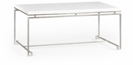 491104-S-WGL JC Edited Simply Elegant Silver Iron Rectangular Coffee Table With Biancaneve Top