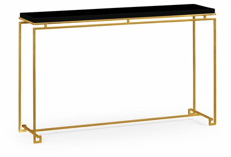 491107-G-BLG Jonathan Charles Fine Furniture JC Edited - Simply Elegant Gilded Iron Large Console Table With Smoky Black Top
