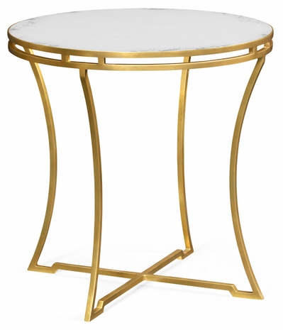 491110-G-GAM Jonathan Charles Fine Furniture JC Edited - Simply Elegant Gilded Iron Round Side Table With An Antique Glass Top