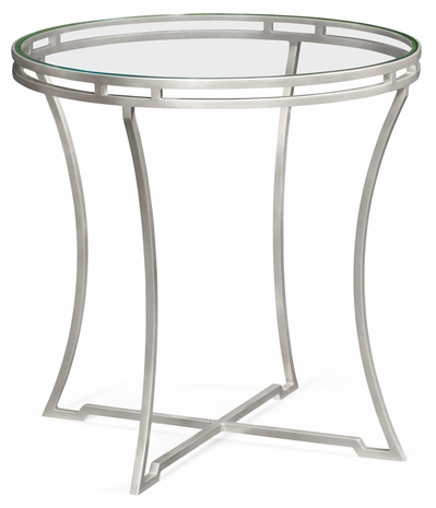 491110-S-GCL Jonathan Charles Fine Furniture JC Edited - Simply Elegant Silver Iron Round Side Table With A Clear Glass Top