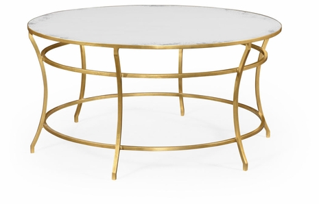 491111-G-GAM Jonathan Charles Fine Furniture JC Edited - Simply Elegant Gilded Iron Round Coffee Table With An Antique Glass Top