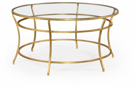 491111-G-GCL Jonathan Charles Fine Furniture JC Edited - Simply Elegant Gilded Iron Round Coffee Table With A Clear Glass Top