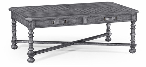 491131-ADG JC Edited Casual Country Antique Dark Grey Parquet Coffee Table With Strap Handles