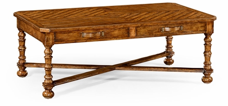 491131-CFW JC Edited Casual Country Walnut Parquet Coffee Table With Strap Handles