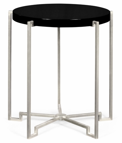 491136-S-BLG JC Edited Simply Elegant Silver Iron Round Lamp Table In Smoky Black Top