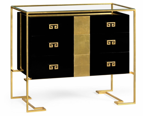 491150-G-BLG JC Edited Simply Elegant Gilded Iron Chest Of Drawers In Smoky Black