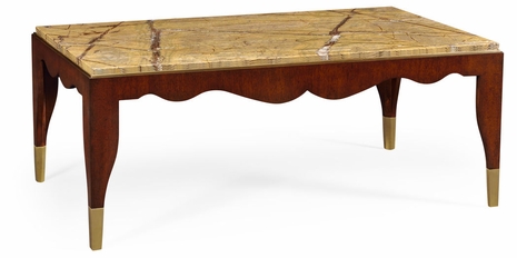 491158-MAG JC Edited Comfortably Casual Mahogany Coffee Table With Bidasar Gold Marble Top