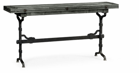 491194-63L-ADG Jonathan Charles Antique Dark Grey Hunt Table with Iron Base