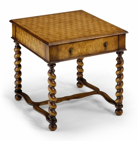 492014 Jonathan Charles Formal Walnut Parquet Veneer End Table
