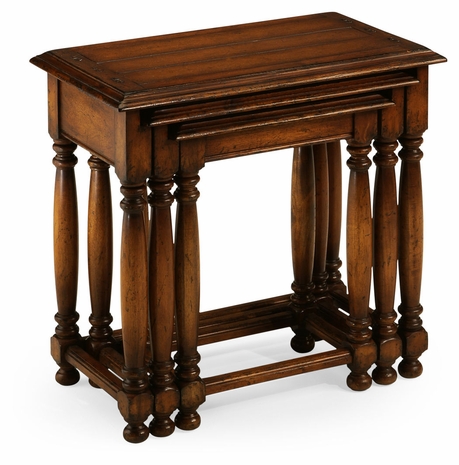 492026 Jonathan Charles Country Farmhouse Nest of Three Walnut Tables With Plank Tops