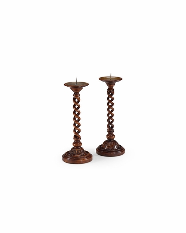 492031 Jonathan Charles Country Farmhouse Open Barley Twist Column Candlesticks (Small)