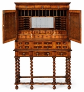 492033-WAL Jonathan Charles Buckingham William & Mary Oyster Secretaire Cabinet On Stand