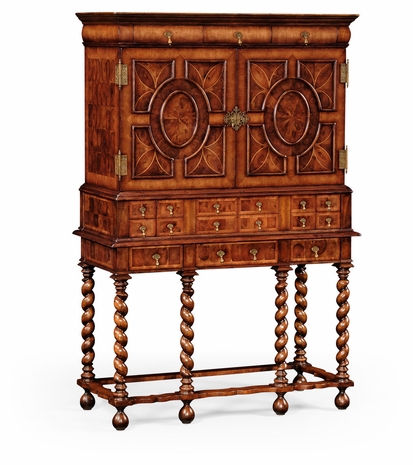492033-WAL Jonathan Charles Buckingham William & Mary Oyster Secretaire Cabinet On Stand