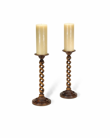 492142 Jonathan Charles Country Farmhouse Open Barley Twist Column Candlesticks (Large)