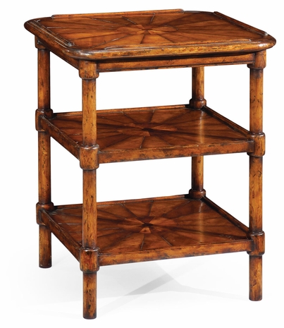 492598 Jonathan Charles Country Farmhouse Rustic Walnut Three-Tier Table
