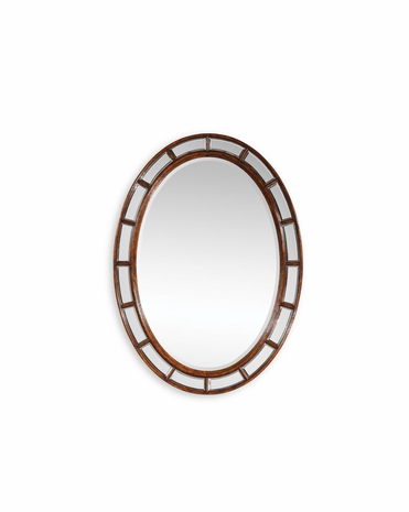 492635 Jonathan Charles Windsor Walnut Framed Oval Paneled Mirror (Plain Glass)