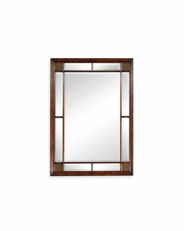 492667 Jonathan Charles Windsor Rectangular Walnut Paneled Mirror With Brass Details