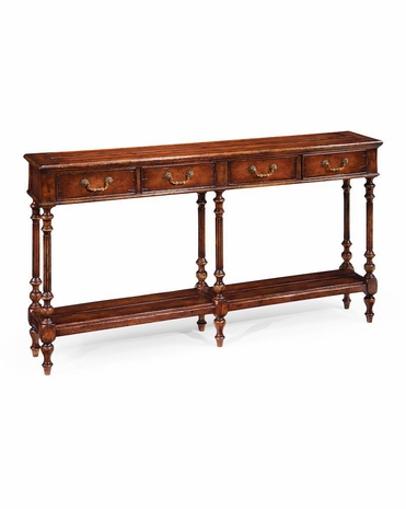 492788 Jonathan Charles Country Farmhouse Narrow Walnut Console Table Antique Finish