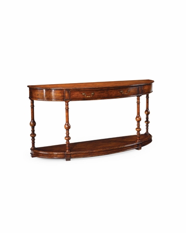 492891 Jonathan Charles Country Farmhouse Demilune Walnut Console (Large)
