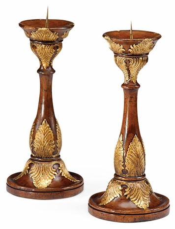 492892 Jonathan Charles Windsor Walnut & Gilt Neo-Classical Candlesticks (Walnut)