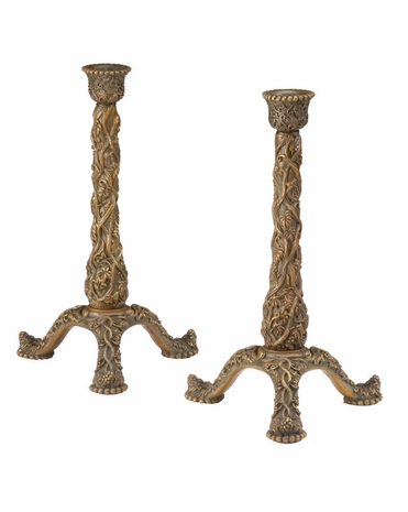 492911 Jonathan Charles Luxe Carved Brass Candlesticks