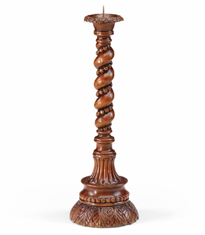 492913 Jonathan Charles Buckingham Pair Of Twisted Column Candlesticks With Heavily Carved Bases