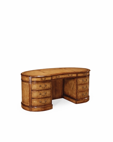 493013 Jonathan Charles Windsor Walnut Kidney Pedestal Desk