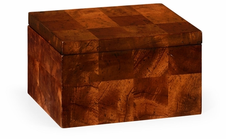 493046 Jonathan Charles Buckingham Drinks Coasters Box With Patchwork Crotch Mahogany Veneer