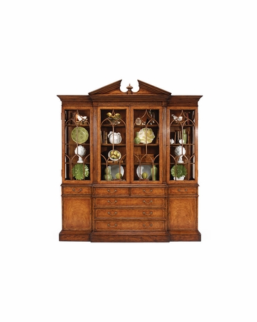 493065 Jonathan Charles Windsor Walnut Glazed Triple Display Cabinet Drawers To Base