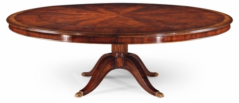 493070-66D-MAH Jonathan Charles Mahogany extending circular dining table with storage cabinet for leaves