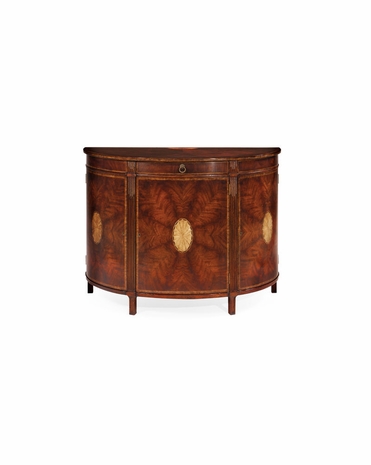 493076 Jonathan Charles Buckingham Crotch Mahogany Demilune Sideboard With Marquetry