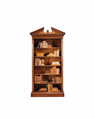 493081 Jonathan Charles Windsor Walnut Open Bookcase With Pediment