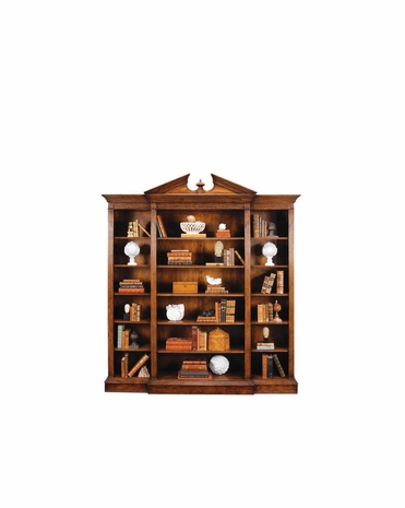 493083 Jonathan Charles Windsor Walnut Breakfront Triple Open Bookcase