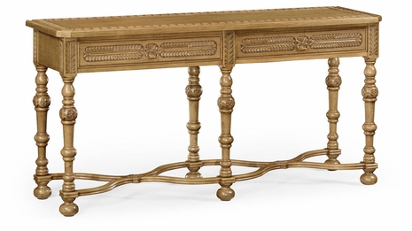 493099-LNO Jonathan Charles Sherwood Oak Chip Carved Natural Oak Console