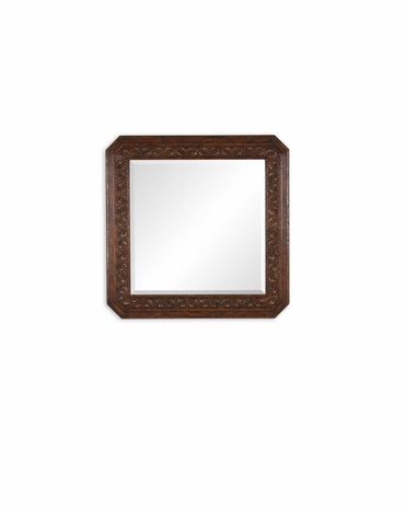 493145 Jonathan Charles Tudor Oak Square Mirror With Carved Rosettes