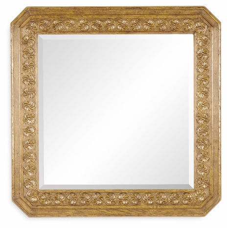 493145-LNO Jonathan Charles Sherwood Oak Natural Oak Square Mirror With Carved Rosettes