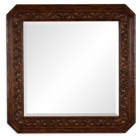 493145-TDO Jonathan Charles Sherwood Oak Dark Oak Square Mirror With Carved Rosettes