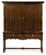 493146-TDO Jonathan Charles Sherwood Oak Linenfold Dark Oak Tv Cabinet With Open Base