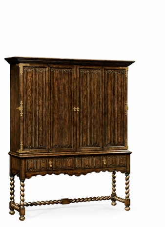 493146-TDO Jonathan Charles Sherwood Oak Linenfold Dark Oak Tv Cabinet With Open Base