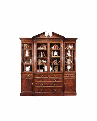 493156 Jonathan Charles Buckingham Mahogany Glazed Triple Display Cabinet Drawers To Base