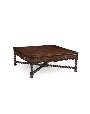 493167 Jonathan Charles Tudor Oak Tudor Style Square Distressed Coffee Table (52")