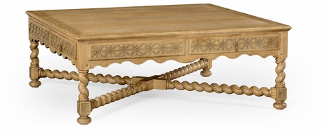 493167-LNO Jonathan Charles Sherwood Oak Natural Oak Tudor Style Square Distressed Coffee Table (52")